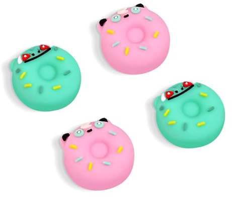 DLseego Thumb Grip Caps for Switch,Silicone Lovely Cartoon Doughnut 3D Analog Stick Grip Cover 4PCS Joystick Caps Compatible with Switch/OLED/Lite,Pink+Green