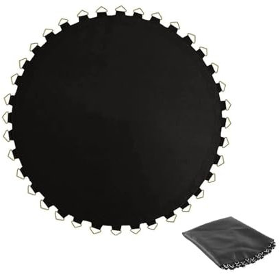 Tappeto Elastico Telo Ricambio Trampolino, Tappetino da salto di sicurezza a molla resistente all'acqua e ai raggi UV da 15 piedi con anelli a V, Accessori per trampolino tondo, 15FT(100 buckle),Black