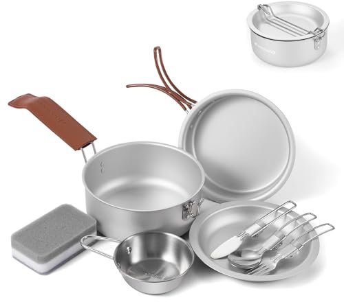 Odoland Set da 10 pentole da campeggio, set da cucina leggero con piatto, ciotola, forchette, coltelli, cucchiai, perfetto per escursioni, campeggio, escursionismo e picnic