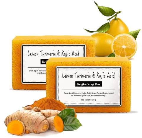 2PCS Lemon Turmeric and Kojic Acid Soap,Handmade Soap Bar Pure Soap Bar For Face and Body,Facial And Body Deep Cleansing, Firming Pores And Removing Pigments