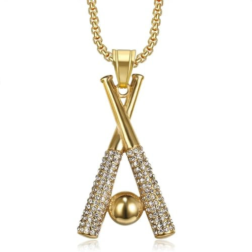 Sopodbacker Party Halskette Ketten Schmuck Herren Frauen Anhänger Necklace Baseballschläger Anhänger Männer Halskette Hip Hop Punk Accessoires Rock Party Gold