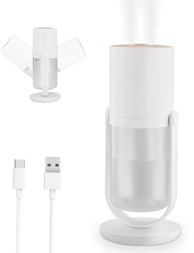 Humidifiers, 450ml Humidifier for Bedroom with Night Light,Humidifiers Quiet Operation with 90° Rotation, 3000mAh Battery Rechargable,Air Humidifier with Auto-Off,Desktop Cool Mist Humidifier