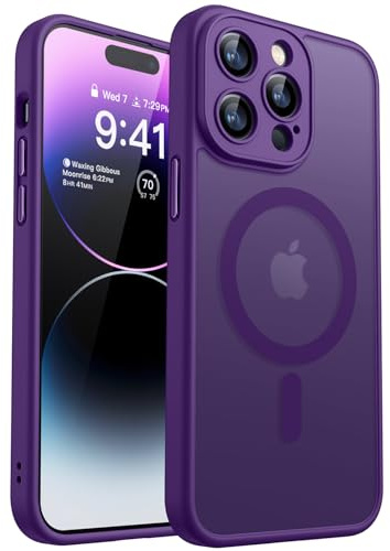 CANSHN Magnetic Compatible with iPhone 14 Pro Max Case(6.7 Inch), Upgraded [Full Camera Protection] [Compatible with Magsafe] [Translucent Matte] Shockproof Protective Phone Case Cover - Deep Purple | Full Camera Protection, Compatible with MagSafe, Translucent Matte, Military-Grade Protection, Scratch Resistant, Slim Fit