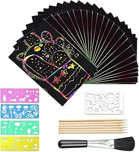 KUBDPQOR Scopri Il Mondo Colorato – Kit di Disegno Scratch Art per Adulti e Giovani, Perfetto per Regalini Fine Festa, Cancelleria Creativa con Matite Colorate