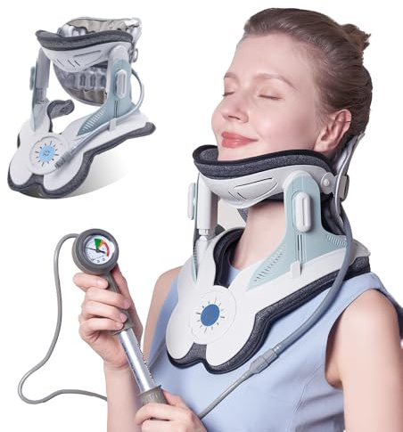 Generisch Zervikales Hals-Traktionsgerät, Luftpumpe mit 3-Power-Traktion, eingebauter 8-Airbag, Nackenstrecke für Nackendempression und Nackenspannungsentlastung