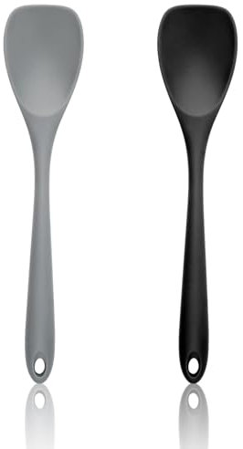 2 Silikon-Rührlöffel zum Kochen, 26,2 cm-Rührlöffel, Gummi-Löffelset, hitzebeständiger und antihaftbeschichteter Silikon-Koch-/Brat-/Servierlöffel zum Rühren und Servieren (schwarz, grau)