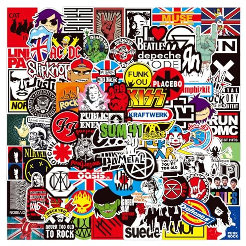 100Pcs Music Rock Stickers, Vinyl Waterproof Decals, Rock Band Graffiti Stickers Fashion Hip Hop Stickers for Luggage, Notebooks, Scooters, Mobile Phones