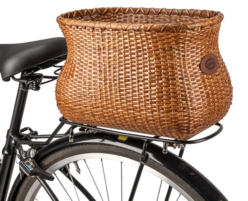 CXWXC Hinterradkorb - Handgefertigter Rattan-Fahrradkorb mit wasserdichter Abdeckung - Große Kapazität Fahrradkorb für Beach Cruiser (Braun)