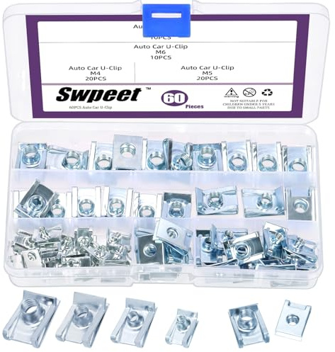 Swpeet 60 st M4 M5 M6 M8 Zinkpläterad Auto Auto Clip Sortiment kit, Zinkpläterad U-mutter U-mutter, metallkant klämma fjäderklämma