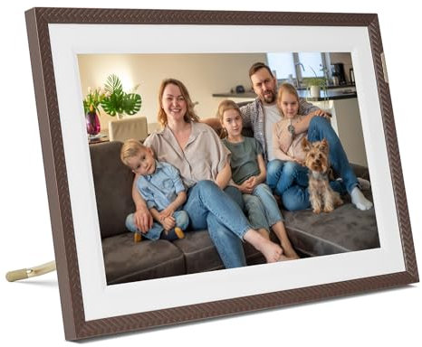 ARZOPA Digitaler Bilderrahmen Groß 15,6 Zoll Kostenlos Unbegrenzter Cloud-Speicher Sofortige Fernübertragung Fotos Videos FHD Touchscreen Elektronischer Bilderrahmen Geschenk für Feiertage - D15 Braun