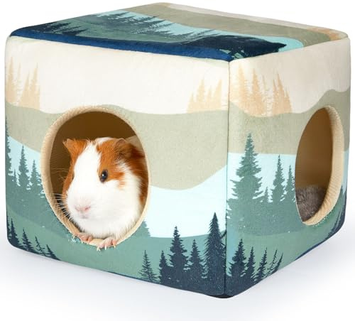 Hedgeink Guinea Pig Hideout Rabbit Bed Cubic Guinea Pig House Accessories Machine Washable Rabbit House Hideaway Hamster Bed for Bunny Chinchilla Ferret Small Pets