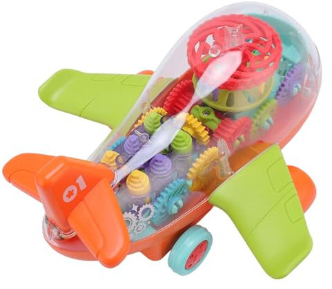 Alomejor Cartoon Electric Airplane Toy, Transparent Gear Plane Music Light Toy, Universal Rotation Simulation Aircraft Toy with 3 AA Batteries Operated for Children