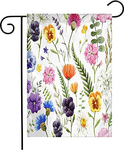 Drapeaux De Jardin Texture Aquarelle Décor Motif De Fleurs Printemps Fleurs Sauvages Lilas Marguerites Jacinthe Des Bois Lavable Drapeau De Bienvenue, Pour Les Défilés, D'Intérieur, 30x45cm