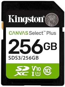 Kingston Tarjeta de Memoria SD Canvas Select Plus 256GB SDXC Gen3 150MB/s C10 UHS-I U1 V10-SDS3/256GB
