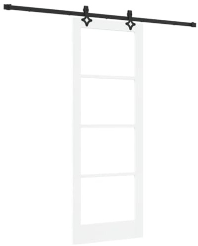 vidaXL Puerta Deslizante Moderna Con Juego de Herrajes Blanca 78 X 211 cm de Madera Maciza de Pino Cristal Opaco Riel Interior Acabado Mate Ajustable