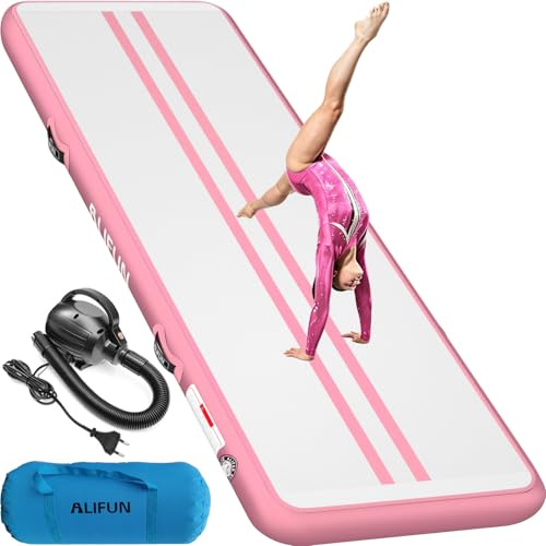 ALIFUN Air Matte Track, 2m/3m/4m/6m Aufblasbar Gymnastikmatte, Turnmatte, Tumbling Matten 10/20cm hoch mit Luftpumpe Geeignet für zu Hause,Fitnessstudio, Training, Cheerleading, Schwimmbad