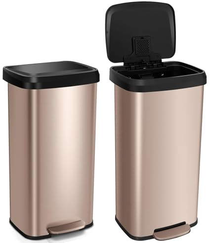 GIANTEX Pattumiera da Cucina da 50 L, con Coperchio e Pedale, in Acciaio Inox e Plastica, con Scomparto per Deodorazione, 41 x 39 x 61 cm (Rosa Dorato, 68l)