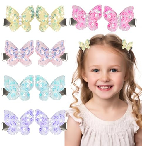 10 Stück Schmetterlings Haarspangen Mädchen,3d Bunte Pailletten Schmetterling Haarspange mit Perlen,Realistische Glitter Schmetterlingsclip Haarschmuck für Mädchen Baby Kinder Haar Accessoires