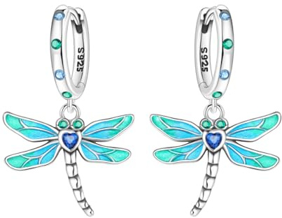 MISEFF Pendientes colgantes de plata de ley 925 para mujer, mariposa libélula y abeja, aretes de flores y hojas, adecuados para orejas sensibles, joyería de moda, aretes hipoalergénicos, One Size