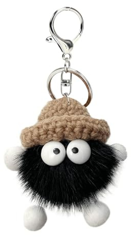 Meleager Schwarz Pompon Schlüsselanhänger Plüsch, Schlüsselanhänger Süß, Keychain Plush, Keychain Cute, Anhänger Süß für Tasche, Auto, Rucksack