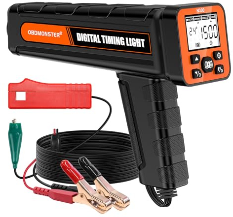 OBDMONSTER Lampe Stroboscopique Allumage 12V, Pistolet D'allumage avec Ecran LCD, Pistolet D'allumage Inductive 2/4 Temps Engine,pour Voiture, Moto, Marine