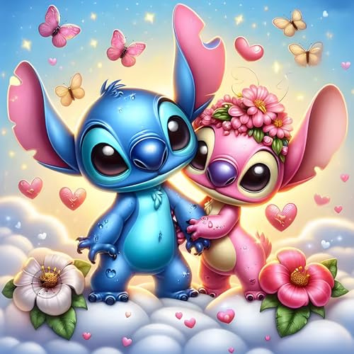 LLZDZD DIY 5D Cartoon Stitch Diamond Painting for Adults, Full Drill Clouds Couple Diamond Painting Kits, Fantasy Stitch Diamant Art Craft Kit Wall Decoration for Home 30x30 cm