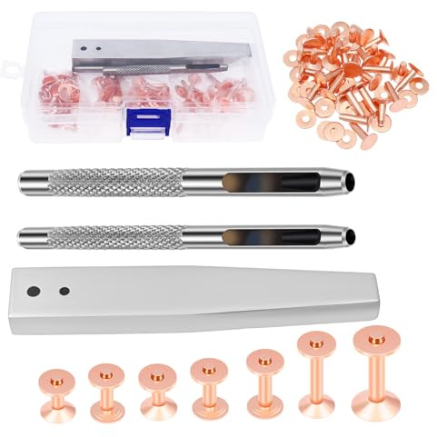 Copper Rivet and Washer 5 Sizes Leather Rivet with Hole Punches & Washer Setter for Repair Decorate Clothes Shoes Bags Belts
