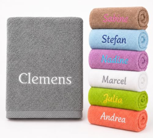 Generisch Personalisiertes Handtuch 70x140 cm Grau mit Name – Badetuch aus 100% Baumwolle 500 g/m² – Bestickt – Weiches Duschtuch als Geschenk (Grau, 70x140 cm)