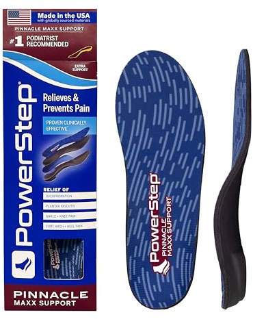 PowerStep Pinnacle Maxx Orthotic Insoles, Maximum Stability & Comfort, Firm & Flexible Angled Heel, Flat Feet & Overpronation, Heavy Duty Shoe Inserts for Men & Women, Made in USA (M 4-4.5, W 6-6.5)