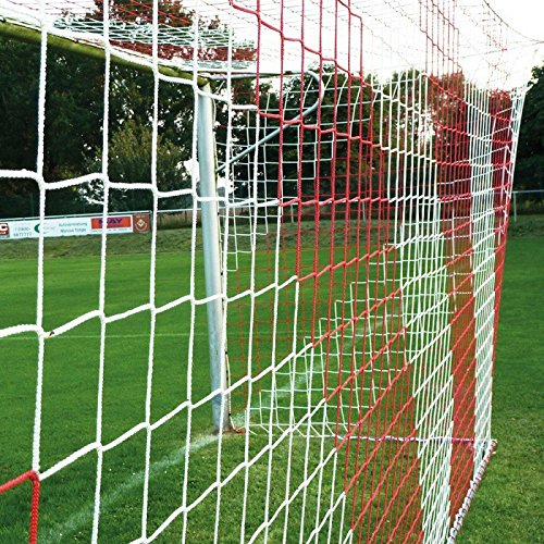 Fußball Tornetz Fußballtornetz 7,50 m x 2,50 m Tiefe Oben 0,80 m unten 1,50 m Fußballnetz zweifarbig PP 4 mm Farbe Rot/Weiß