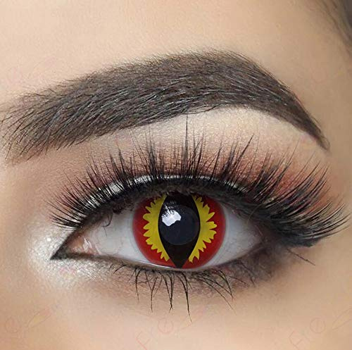 Mysa Lens® - Lentes de contacto de color rojo, fantasía para Cosplay, ojos de diablo, zombi, demonio, ojos de serpiente + solución para lentillas de 10 ml + funda de regalo, 12 meses, sin graduación