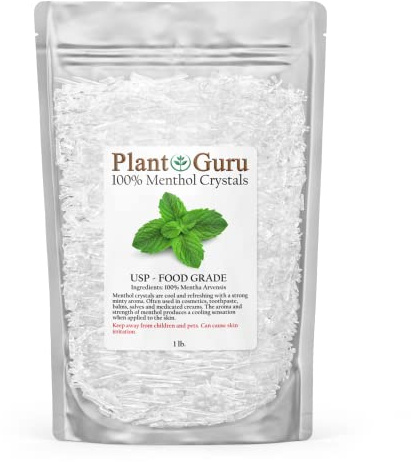 Plant Guru Menthol Crystals 1 lb. Bulk Mentha Arvensis 100% Pure Natural USP Food Grade - Great For Cosmetics, Salves, Balms, Creams and Soap Making.