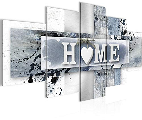 Runa Art Bild Wohnzimmer Home Herz 5 Teilig Vintage Blau Grau Wandbilder auf Vlies Leinwand 504553c