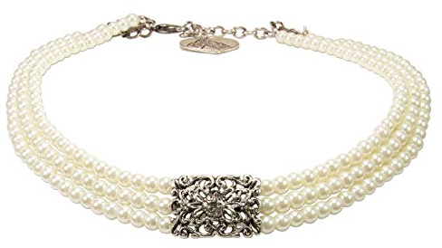 Alpenflüstern Trachten-Perlen-Kropfkette Edda - nostalgische Trachtenkette, eleganter Damen-Trachtenschmuck, Dirndlkette Creme-weiß, klare Steine DHK217