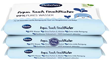 Bübchen Aqua Touch Wet Wipes for Newborns and Babies with 99% Pure Water (Pack of 3 x 48)