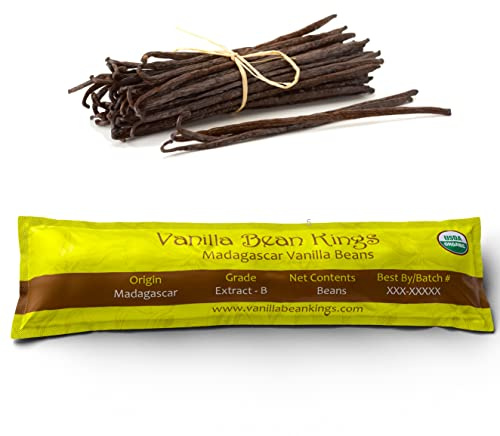 5 Organic Madagascar Vanilla Beans - Whole Extract Grade B Pods for Baking, Homemade Extract, Brewing, Coffee, Cooking