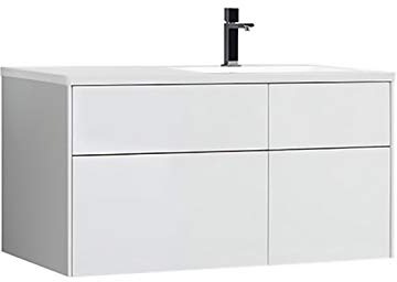 StoneArt Badmöbel Set mit Mineralguss Waschbecken und Unterschrank Waschtisch als Einzel- oder Doppelwaschbecken mit Unterschrank ohne Armaturen Venice VE-1010-II weiß 100cm rechts