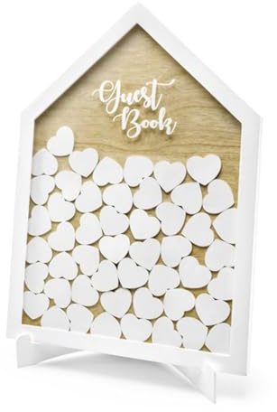 Bonita vida útil. Libro de visitas con forma de casa (madera, 30,5 x 43 cm), color blanco