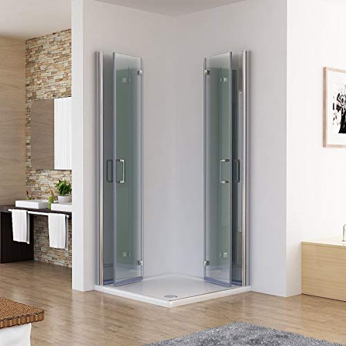 MIQU Duschkabine 90x90x185cm Eckeinstieg Dusche Falttür 180º Duschwand Duschabtrennung 6mm Nano Glas DBP