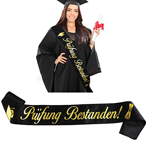 HOWAF Prüfung Bestanden Schärpe für Schulabschluss ABI 2026 Geschenke, Abitur Schärpe für Schul Abschluss Party Deko Schwarz Gold, Bestandene Prüfung Geschenk für Abitur Bachelor, Unisex