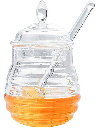 Honigglas Honigtopf aus Glas mit Löffel Deckel Transparenter Hausgemachter Marmeladentopf Honigvorrats Behälter für die Küche 245 ml