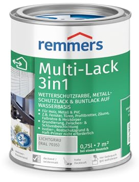 Remmers Multi-Lack 3in1 lichtgrau (RAL 7035), 0,75 Liter, Wetterschutzfarbe, Metallschutzlack & Buntlack auf Wasserbasis für Holz, Metall & PVC