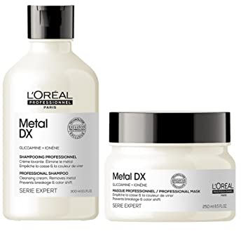 L'Oréal Professionnel | Pflegeset für coloriertes und geschädigtes Haar, Langanhaltende Farben & mehr Glanz, Serie Expert, Metal DX Shampoo & Maske