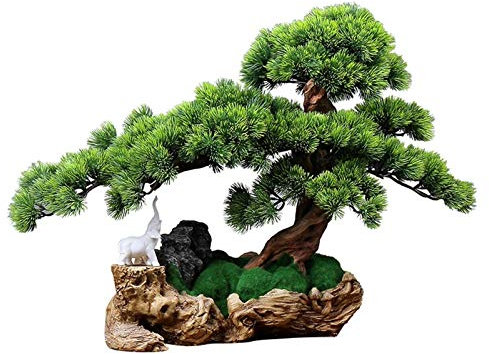 XXXXW Handmade Large Artificial Welcoming Pine Bonsai Tree, Fake Green Plants, Artificial Moss Covering The Roots of the Tree, Chinese Style Home Living Room Entrance Desktop Decoration Fake Plant