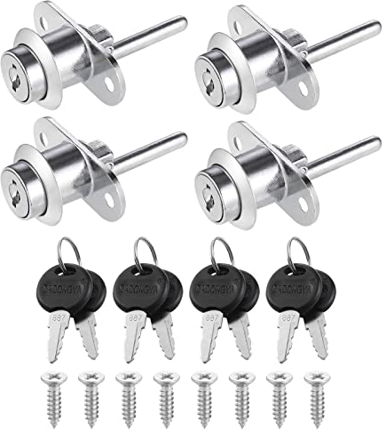 Hejo 4 Pezzi Serratura Cassetto, 16mm Serratura Cilindro Lega di Zinco con Chiavi e Viti, Set di Serratura Armadietto per Schedari Armadio Vetrina Mobili (Argento)