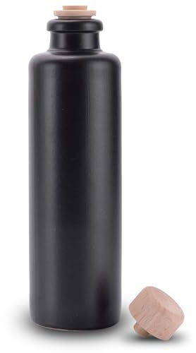 Lifestyle Lover Öl- und Essigspender mattschwarz, aus Steinzeug 200 ml, mit Naturkork-Ausgießer für tropffreies Ausgießen, essigöl flaschen, ausgießer für ölflaschen, öl ausgießer