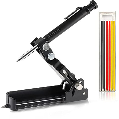 REDGO Multi-function Scribing Tool, Scribe Tool with Deep Hole Pencil + 7pcs Tricolor Refills, Aluminum Alloy Carpenter Pencil Set Adjustable Locking Precise Woodworking Measuring Gauge Scribing Tool