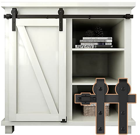 ETIASQSA Kit hardware per porta scorrevole da 91,5 cm, per porta TV ad anta singola, piccoli armadi, gancio a forma di J nero