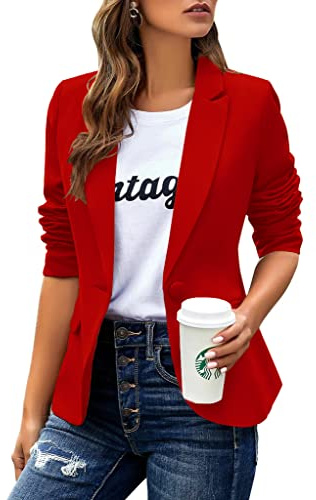 Womens Casual Blazers Long Sleeve Lapel Button Slim Work Office Blazer Jacket(Red,Large)