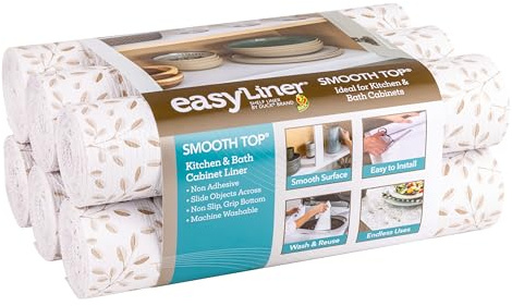 Smooth Top EasyLiner for Cabinets & Drawers - Easy to Install & Cut to Fit - Shelf Paper & Drawer Liner Non Adhesive - Non Slip Shelf Liner - 20in. x 6ft. - 6 Roll Project Pack - Taupe Buds